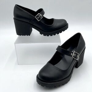 Soda Women's Black Chunky Platform Heeled Mary Janes
